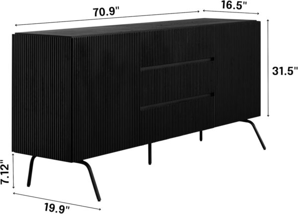 NTC Veil TV Stand with 4 Doors for TVs up to 75’’, Media Console with Vertical Groove Design and Metal Legs, Modern Entertainment Center for Living Room and Bedroom, Effortless Assembly, Dark Walnut