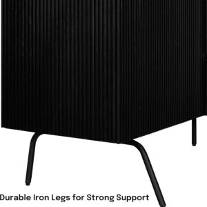 NTC Veil TV Stand with 4 Doors for TVs up to 75’’, Media Console with Vertical Groove Design and Metal Legs, Modern Entertainment Center for Living Room and Bedroom, Effortless Assembly, Dark Walnut