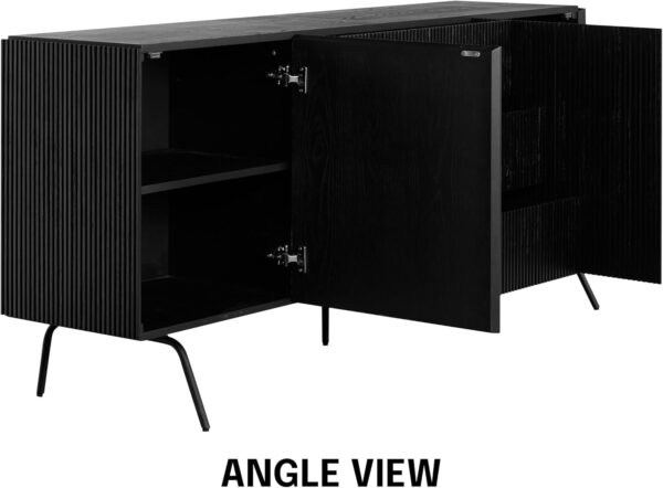 NTC Veil TV Stand with 4 Doors for TVs up to 75’’, Media Console with Vertical Groove Design and Metal Legs, Modern Entertainment Center for Living Room and Bedroom, Effortless Assembly, Dark Walnut