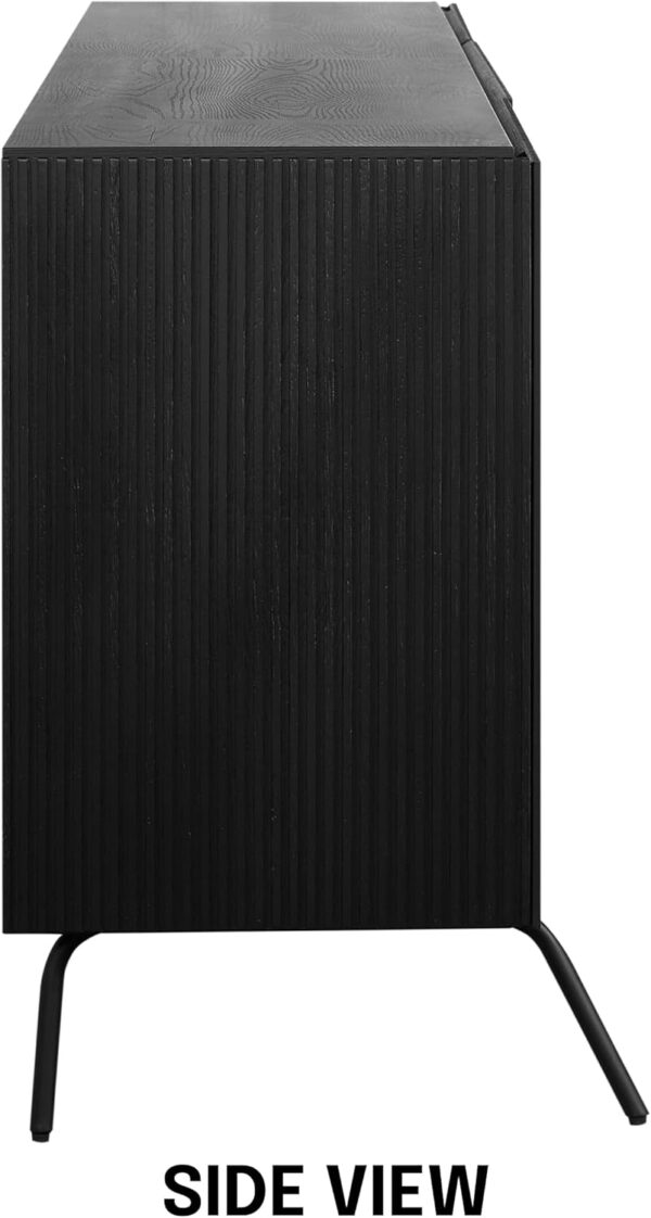 NTC Veil TV Stand with 4 Doors for TVs up to 75’’, Media Console with Vertical Groove Design and Metal Legs, Modern Entertainment Center for Living Room and Bedroom, Effortless Assembly, Dark Walnut