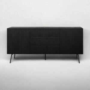 NTC Veil TV Stand with 4 Doors for TVs up to 75’’, Media Console with Vertical Groove Design and Metal Legs, Modern Entertainment Center for Living Room and Bedroom, Effortless Assembly, Dark Walnut