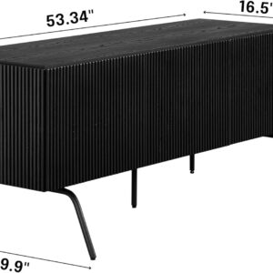 NTC Veil TV Stand with 4 Doors for TVs up to 75’’, Media Console with Vertical Groove Design and Metal Legs, Modern Entertainment Center for Living Room and Bedroom, Effortless Assembly, Dark Walnut