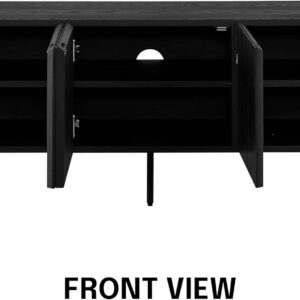 NTC Veil TV Stand with 4 Doors for TVs up to 75’’, Media Console with Vertical Groove Design and Metal Legs, Modern Entertainment Center for Living Room and Bedroom, Effortless Assembly, Dark Walnut