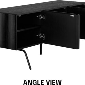 NTC Veil TV Stand with 4 Doors for TVs up to 75’’, Media Console with Vertical Groove Design and Metal Legs, Modern Entertainment Center for Living Room and Bedroom, Effortless Assembly, Dark Walnut