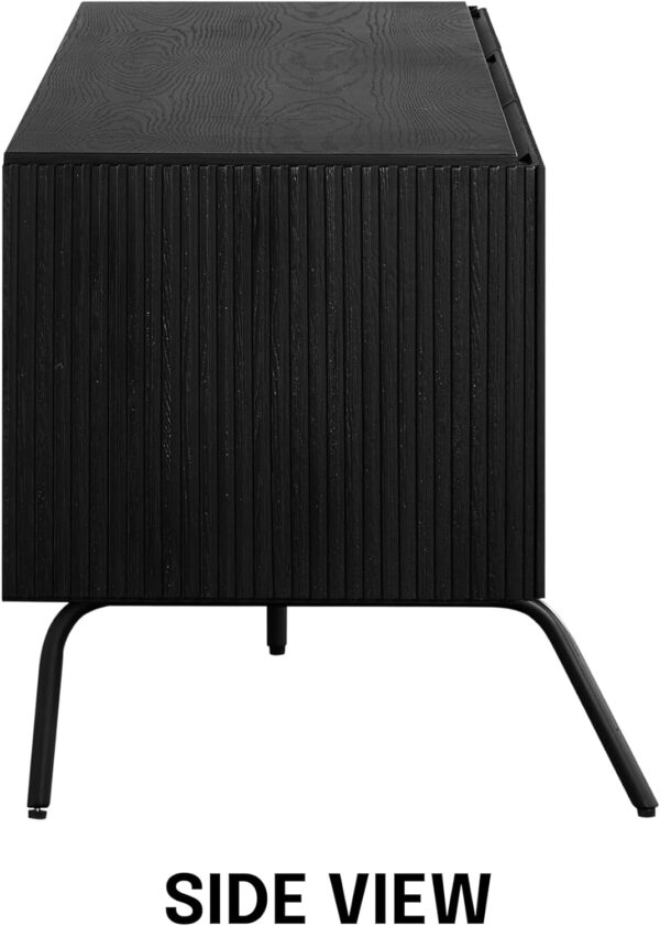 NTC Veil TV Stand with 4 Doors for TVs up to 75’’, Media Console with Vertical Groove Design and Metal Legs, Modern Entertainment Center for Living Room and Bedroom, Effortless Assembly, Dark Walnut