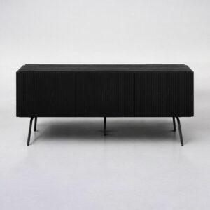 NTC Veil TV Stand with 4 Doors for TVs up to 75’’, Media Console with Vertical Groove Design and Metal Legs, Modern Entertainment Center for Living Room and Bedroom, Effortless Assembly, Dark Walnut