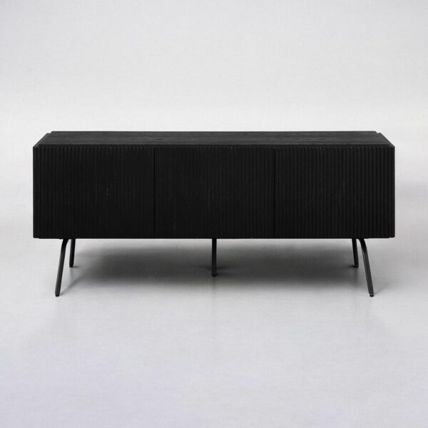 NTC Veil TV Stand with 4 Doors for TVs up to 75’’, Media Console with Vertical Groove Design and Metal Legs, Modern Entertainment Center for Living Room and Bedroom, Effortless Assembly, Dark Walnut