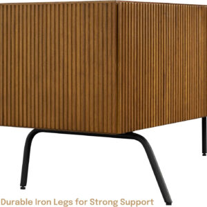 NTC Veil TV Stand with 4 Doors for TVs up to 75’’, Media Console with Vertical Groove Design and Metal Legs, Modern Entertainment Center for Living Room and Bedroom, Effortless Assembly, Dark Walnut