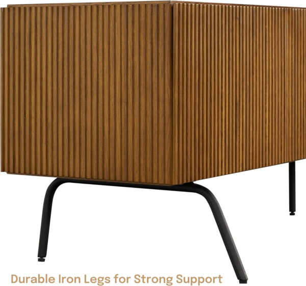 NTC Veil TV Stand with 4 Doors for TVs up to 75’’, Media Console with Vertical Groove Design and Metal Legs, Modern Entertainment Center for Living Room and Bedroom, Effortless Assembly, Dark Walnut