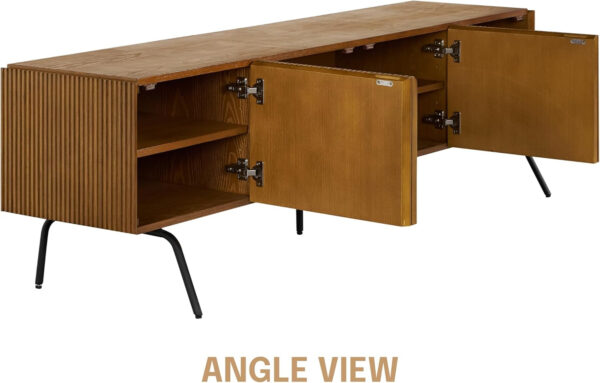 NTC Veil TV Stand with 4 Doors for TVs up to 75’’, Media Console with Vertical Groove Design and Metal Legs, Modern Entertainment Center for Living Room and Bedroom, Effortless Assembly, Dark Walnut