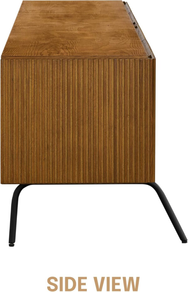 NTC Veil TV Stand with 4 Doors for TVs up to 75’’, Media Console with Vertical Groove Design and Metal Legs, Modern Entertainment Center for Living Room and Bedroom, Effortless Assembly, Dark Walnut