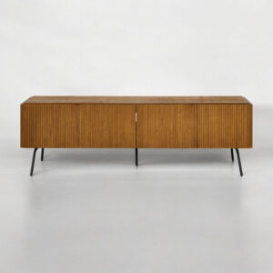 NTC Veil TV Stand with 4 Doors for TVs up to 75’’, Media Console with Vertical Groove Design and Metal Legs, Modern Entertainment Center for Living Room and Bedroom, Effortless Assembly, Dark Walnut