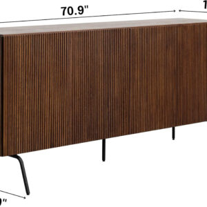 NTC Veil TV Stand with 4 Doors for TVs up to 75’’, Media Console with Vertical Groove Design and Metal Legs, Modern Entertainment Center for Living Room and Bedroom, Effortless Assembly, Dark Walnut