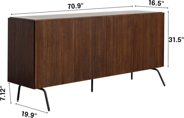 NTC Veil TV Stand with 4 Doors for TVs up to 75’’, Media Console with Vertical Groove Design and Metal Legs, Modern Entertainment Center for Living Room and Bedroom, Effortless Assembly, Dark Walnut
