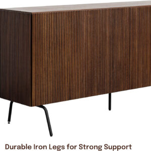 NTC Veil TV Stand with 4 Doors for TVs up to 75’’, Media Console with Vertical Groove Design and Metal Legs, Modern Entertainment Center for Living Room and Bedroom, Effortless Assembly, Dark Walnut