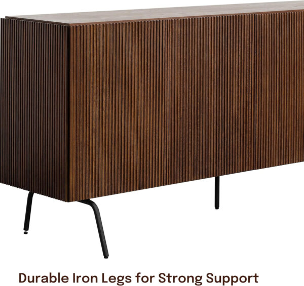 NTC Veil TV Stand with 4 Doors for TVs up to 75’’, Media Console with Vertical Groove Design and Metal Legs, Modern Entertainment Center for Living Room and Bedroom, Effortless Assembly, Dark Walnut