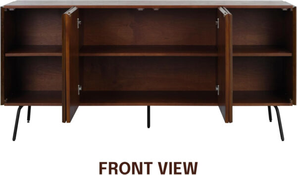 NTC Veil TV Stand with 4 Doors for TVs up to 75’’, Media Console with Vertical Groove Design and Metal Legs, Modern Entertainment Center for Living Room and Bedroom, Effortless Assembly, Dark Walnut