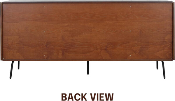 NTC Veil TV Stand with 4 Doors for TVs up to 75’’, Media Console with Vertical Groove Design and Metal Legs, Modern Entertainment Center for Living Room and Bedroom, Effortless Assembly, Dark Walnut