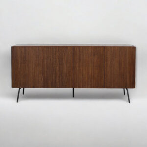 NTC Veil TV Stand with 4 Doors for TVs up to 75’’, Media Console with Vertical Groove Design and Metal Legs, Modern Entertainment Center for Living Room and Bedroom, Effortless Assembly, Dark Walnut