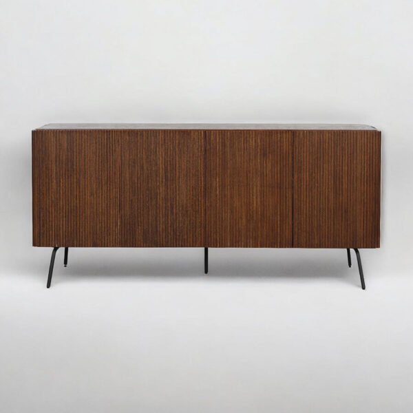 NTC Veil TV Stand with 4 Doors for TVs up to 75’’, Media Console with Vertical Groove Design and Metal Legs, Modern Entertainment Center for Living Room and Bedroom, Effortless Assembly, Dark Walnut