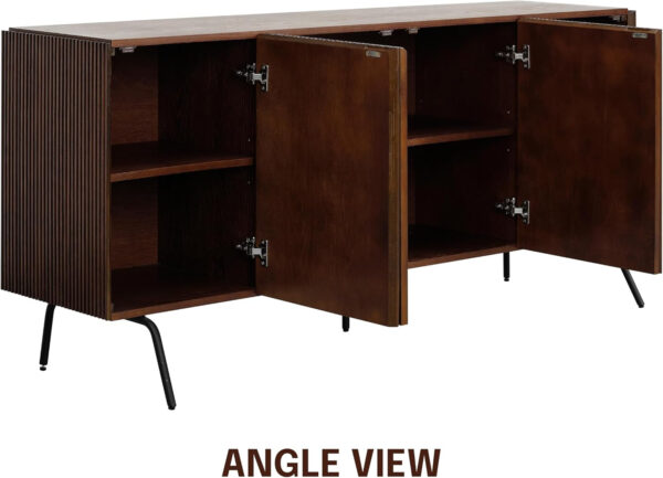 NTC Veil TV Stand with 4 Doors for TVs up to 75’’, Media Console with Vertical Groove Design and Metal Legs, Modern Entertainment Center for Living Room and Bedroom, Effortless Assembly, Dark Walnut