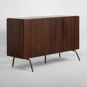 NTC Veil TV Stand with 4 Doors for TVs up to 75’’, Media Console with Vertical Groove Design and Metal Legs, Modern Entertainment Center for Living Room and Bedroom, Effortless Assembly, Dark Walnut