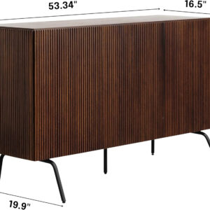 NTC Veil TV Stand with 4 Doors for TVs up to 75’’, Media Console with Vertical Groove Design and Metal Legs, Modern Entertainment Center for Living Room and Bedroom, Effortless Assembly, Dark Walnut