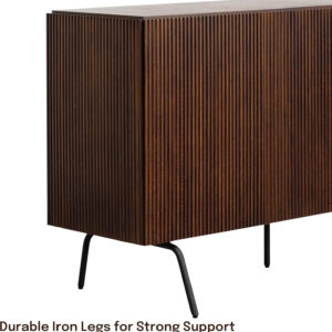 NTC Veil TV Stand with 4 Doors for TVs up to 75’’, Media Console with Vertical Groove Design and Metal Legs, Modern Entertainment Center for Living Room and Bedroom, Effortless Assembly, Dark Walnut