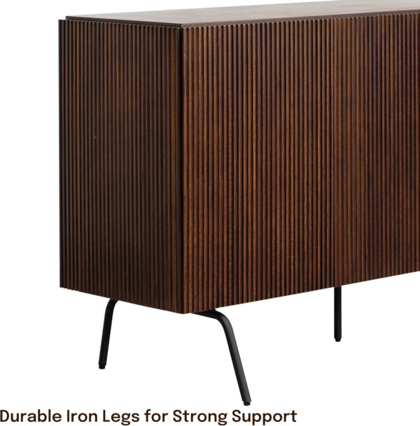 NTC Veil TV Stand with 4 Doors for TVs up to 75’’, Media Console with Vertical Groove Design and Metal Legs, Modern Entertainment Center for Living Room and Bedroom, Effortless Assembly, Dark Walnut