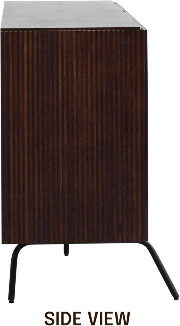 NTC Veil TV Stand with 4 Doors for TVs up to 75’’, Media Console with Vertical Groove Design and Metal Legs, Modern Entertainment Center for Living Room and Bedroom, Effortless Assembly, Dark Walnut