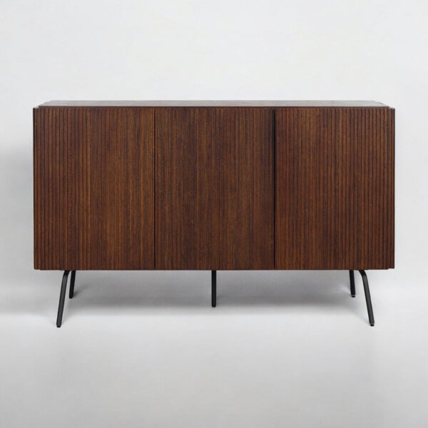 NTC Veil TV Stand with 4 Doors for TVs up to 75’’, Media Console with Vertical Groove Design and Metal Legs, Modern Entertainment Center for Living Room and Bedroom, Effortless Assembly, Dark Walnut