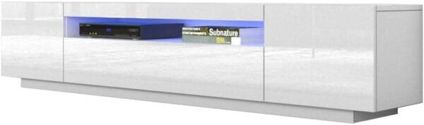 Meble Furniture Miami 200 TV Stand - Rectangular Modern TV Stand with Storage Cabinets and LED Lights - Media Entertainment Center Console Stand for TVs Up to 90" - Black