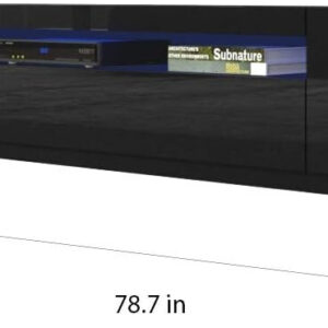 Meble Furniture Miami 200 TV Stand - Rectangular Modern TV Stand with Storage Cabinets and LED Lights - Media Entertainment Center Console Stand for TVs Up to 90" - Black