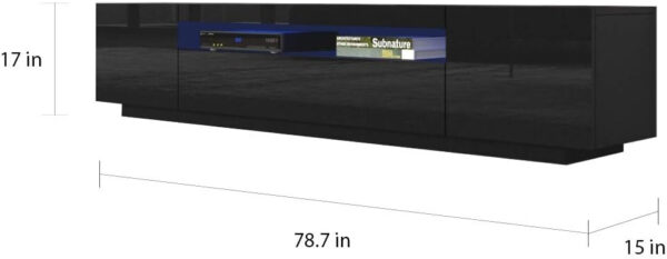 Meble Furniture Miami 200 TV Stand - Rectangular Modern TV Stand with Storage Cabinets and LED Lights - Media Entertainment Center Console Stand for TVs Up to 90" - Black