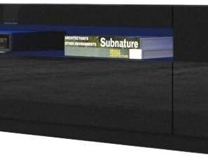 Meble Furniture Miami 200 TV Stand - Rectangular Modern TV Stand with Storage Cabinets and LED Lights - Media Entertainment Center Console Stand for TVs Up to 90" - Black