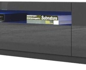 Meble Furniture Miami 200 TV Stand - Rectangular Modern TV Stand with Storage Cabinets and LED Lights - Media Entertainment Center Console Stand for TVs Up to 90" - Black