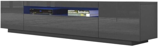 Meble Furniture Miami 200 TV Stand - Rectangular Modern TV Stand with Storage Cabinets and LED Lights - Media Entertainment Center Console Stand for TVs Up to 90" - Black