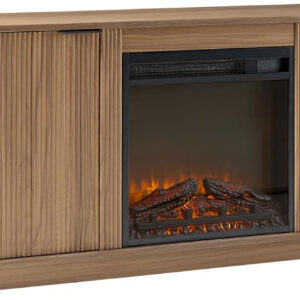 Walker Edison Chloe Reeded TV Stand with Fireplace Insert, 75 Inch, 70 Inch, Mocha