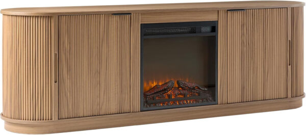 Walker Edison Chloe Reeded TV Stand with Fireplace Insert, 75 Inch, 70 Inch, Mocha