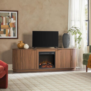 Walker Edison Chloe Reeded TV Stand with Fireplace Insert, 75 Inch, 70 Inch, Mocha