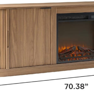 Walker Edison Chloe Reeded TV Stand with Fireplace Insert, 75 Inch, 70 Inch, Mocha