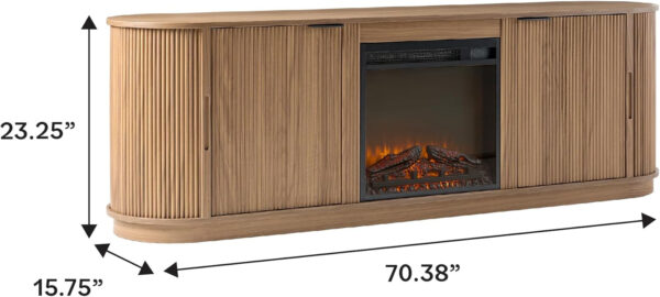 Walker Edison Chloe Reeded TV Stand with Fireplace Insert, 75 Inch, 70 Inch, Mocha