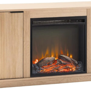 Walker Edison Chloe Reeded TV Stand with Fireplace Insert, 75 Inch, 70 Inch, Mocha