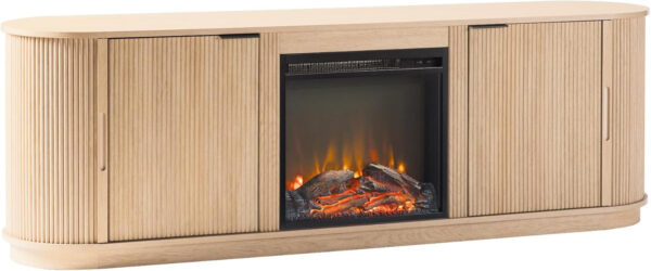 Walker Edison Chloe Reeded TV Stand with Fireplace Insert, 75 Inch, 70 Inch, Mocha