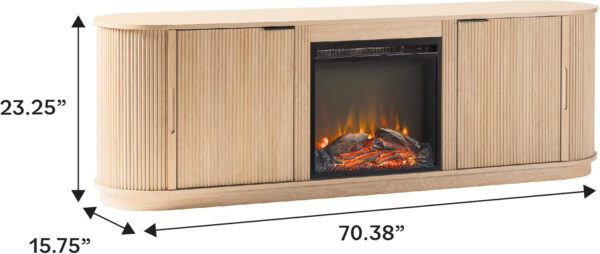 Walker Edison Chloe Reeded TV Stand with Fireplace Insert, 75 Inch, 70 Inch, Mocha