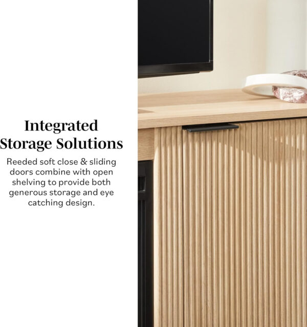 Walker Edison Chloe Reeded TV Stand with Fireplace Insert, 75 Inch, 70 Inch, Mocha