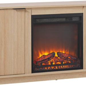 Walker Edison Chloe Reeded TV Stand with Fireplace Insert, 75 Inch, 70 Inch, Mocha