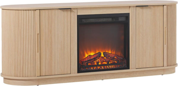 Walker Edison Chloe Reeded TV Stand with Fireplace Insert, 75 Inch, 70 Inch, Mocha