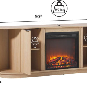 Walker Edison Chloe Reeded TV Stand with Fireplace Insert, 75 Inch, 70 Inch, Mocha