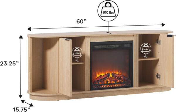 Walker Edison Chloe Reeded TV Stand with Fireplace Insert, 75 Inch, 70 Inch, Mocha